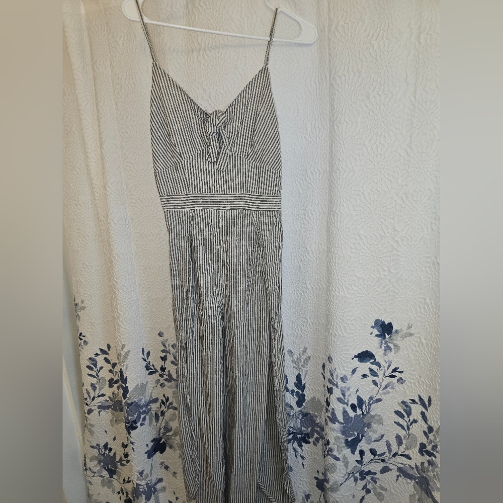 Japna Striped Grey and White Jumpsuit